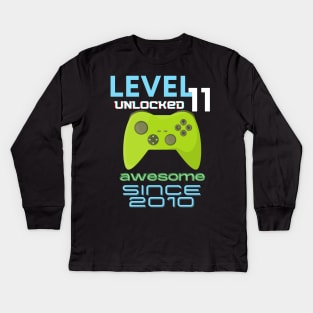 Level 11 Unlocked Awesome 2010 Video Gamer Kids Long Sleeve T-Shirt